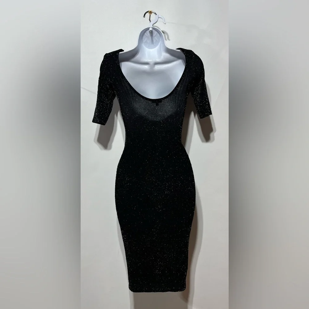 River Island by Anthropologie  glitter 3/4 sleeve midi‎ stretch dress size 6